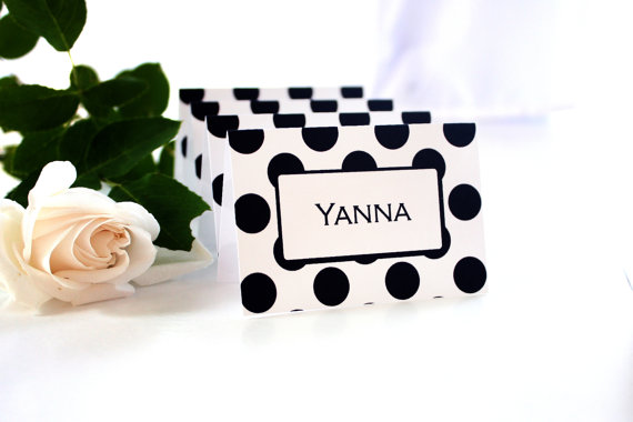 Printable Black on White Polka Dot Place Cards – created and sold by ThePoshEvent on Etsy