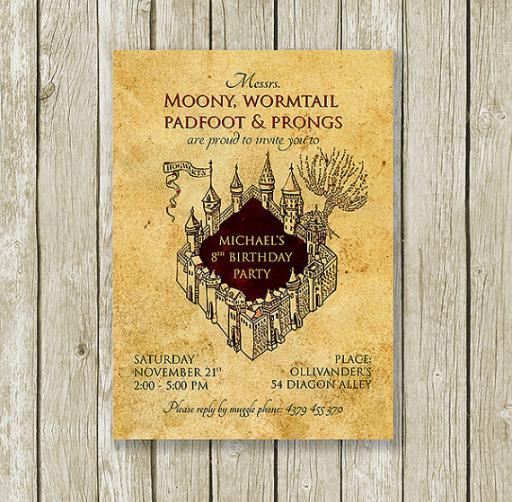 Marauder’s Map Harry Potter Birthday Invitation Printable – created and sold by PrintyMuch on Etsy