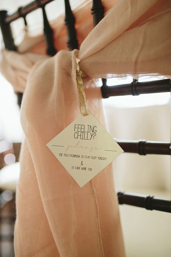 Peach Pashmina Guest Wrap Party Favor - shared on Bridal Musings