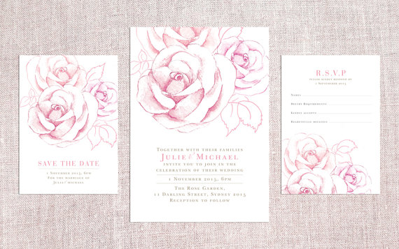 Pink Rose Printable Wedding Invitation Suite – created and sold by GardenofLovebyFarrah on Etsy