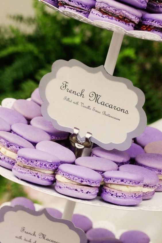 Purple French Macarons – shared in a roundup post by MODwedding