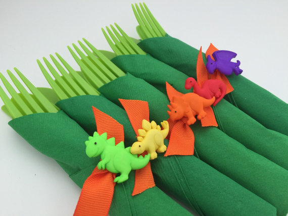 Dinosaur Party Cutlery and Napkin Flatware Set – created and sold by MadHatterPartyBox on Etsy
