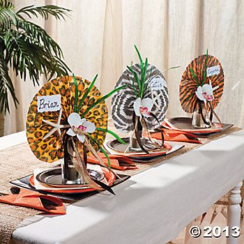 Safari Animal Print Fan Place Settings – tutorial available on Oriental Trading
