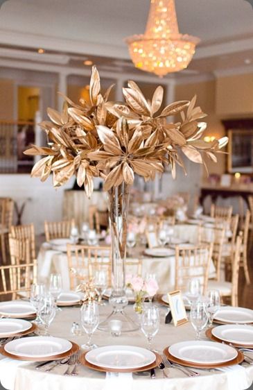 Golden Branch and Leaves Centerpiece – shared by The Arrangement Company