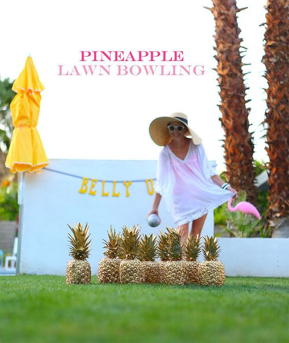Outdoor Bowling with Golden Pineapples – shared in a roundup post on POPSUGAR