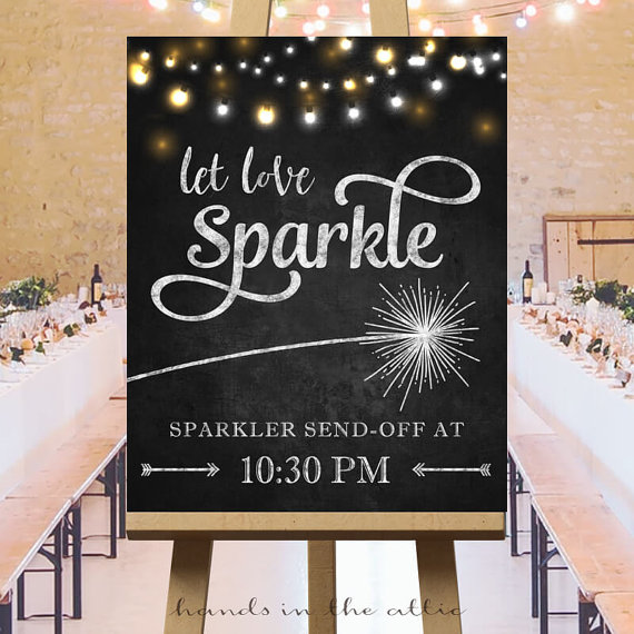 “Let Love Sparkle” Sparkler Send Off Sign – chalkboard printable created and sold by HandsInTheAttic on Etsy