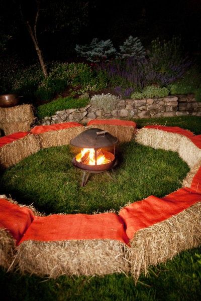 Hay Seating Around a Fire Pit