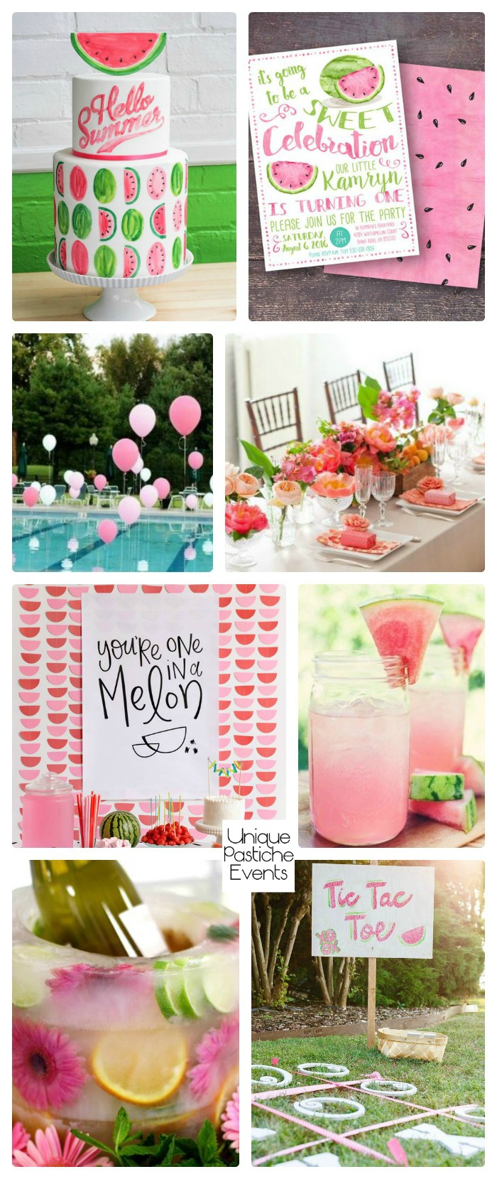 Summertime Watermelon Party Ideas Get all the details for this summer inspired party idea board with links to each element on the blog: https://uniquepasticheevents.com/2016/08/03/summertime-watermelon-party-ideas/