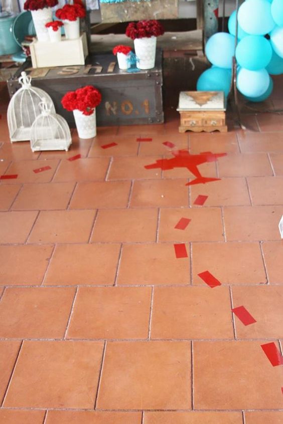 Vintage Airplane Flight Path Floor Décor – shared by Kara’s Party Ideas