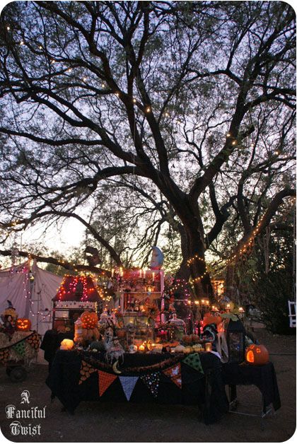 Outdoor Halloween Food Buffet Display – shared by A Fanciful Twist