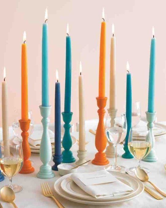 Shades of Teal Blue and Orange Candle Holder Tutorial – shared by Martha Stewart Weddings