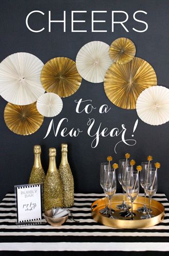 Black and White Stripe New Year’s Eve Champagne Bar – shared by Evite