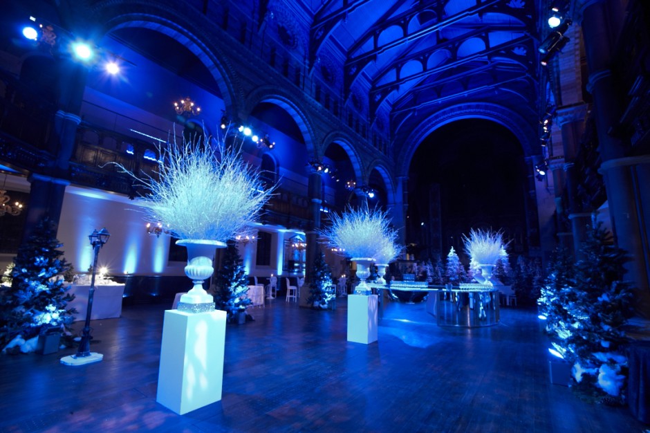 Dark Blue Up Light Room with White Winter Branches and Lamp Post Décor – created and designed by GreyHare