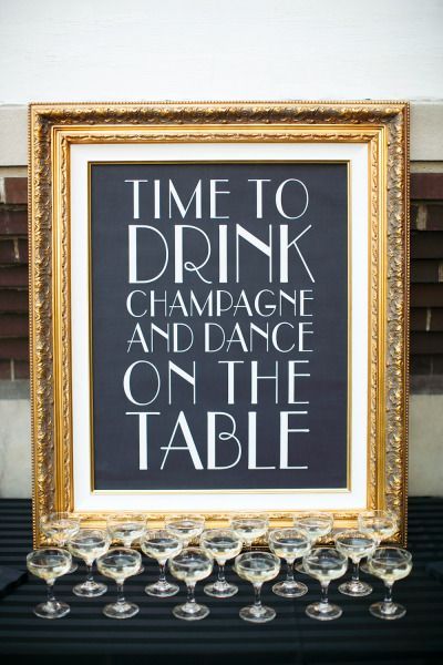 Framed Art Quote with Poured Champagne Display – shared on Style Me Pretty