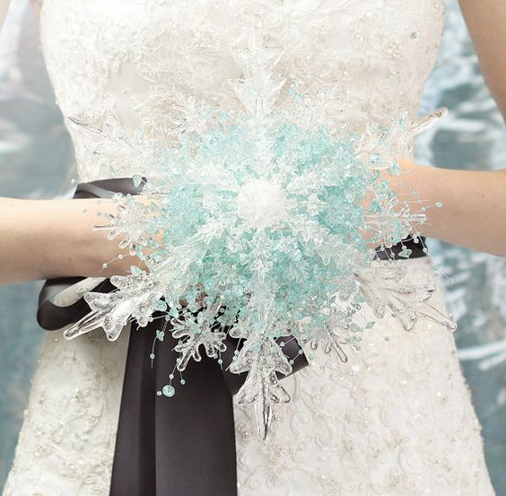 Frozen Crystal Snowflake Bridal Bouquet – created and sold by BridalBouquetsbyKy on Etsy (be sure to see their matching boutonniere!)
