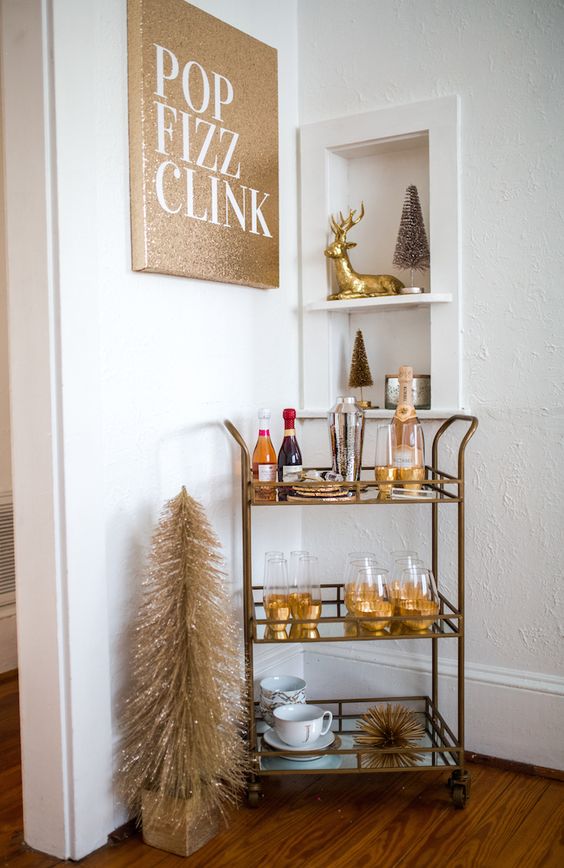 Gold Glitter Bubbly Bar Cart – shared on Haute Off the Rack