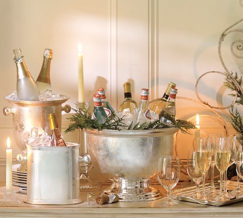 Silver Lined Champagne Spread – shared on Pottery Barn