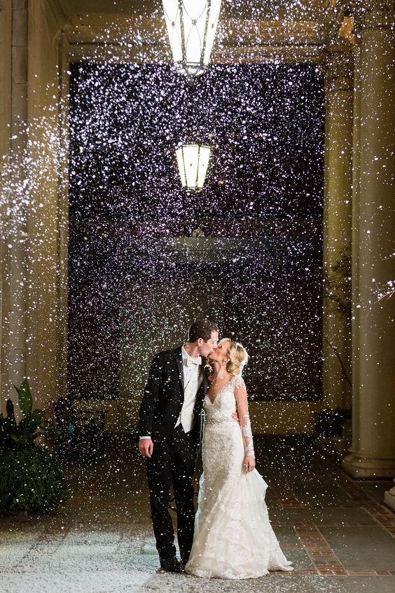Snow Machine for a Winter Wedding Photo Opp – captured and shared by Rick + Anna Photography