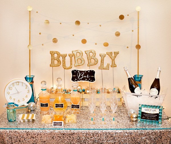 Sweet and Sparkly Gold Glitter Bubbly Bar – shared by Hostess with the Mostess