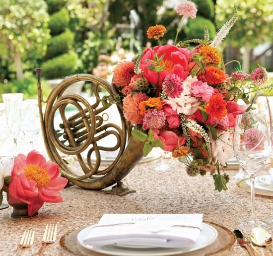 French Horn “Sweet Symphony” Music Themed Centerpiece – created and shared by Kristeen Labro Events