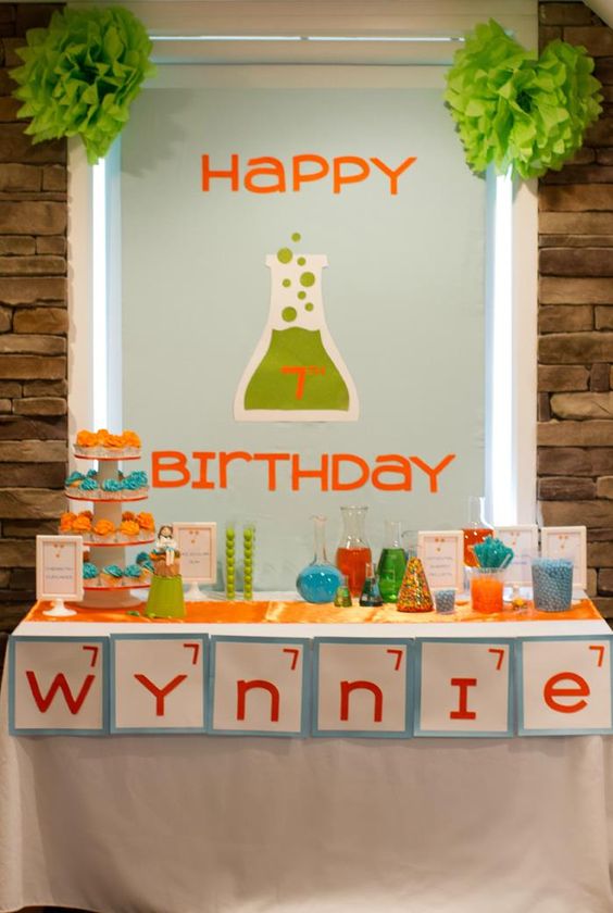 Kid’s Science Themed Dessert Station – shared by Emily Waltenbaugh on Kara’s Party Ideas