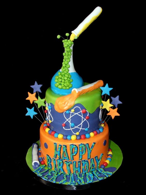Kid’s Tiered Science Themed Birthday Cake – spotted on Pinterest