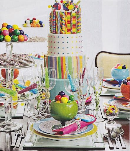 Colorful Candy Bar Tablescape and Place Setting – spotted on Pinterest