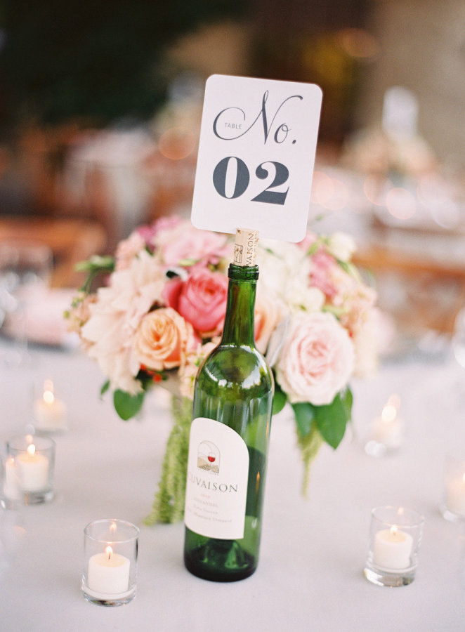 Wine Bottle Table Number – shared by Jessica Burke in the Style Me Pretty Vault