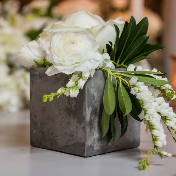 Concrete Block Simple Centerpiece with White Flowers – shared on Simple Southern