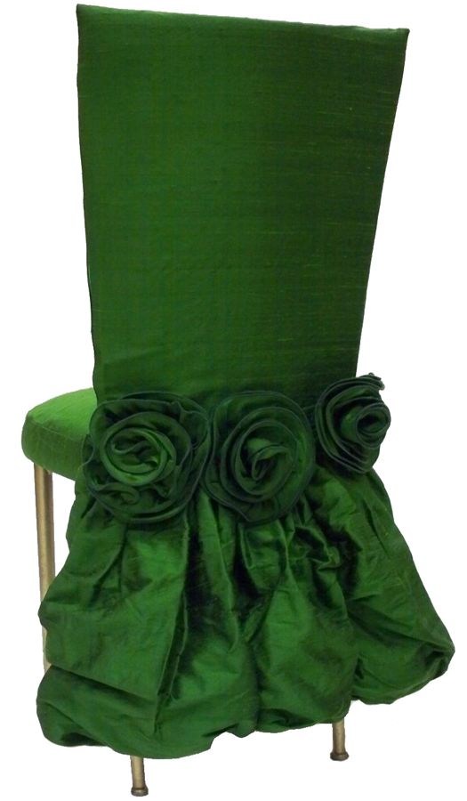 Green Chair Cover with Bustle and Green Flowers – available through Wild Flower Linen