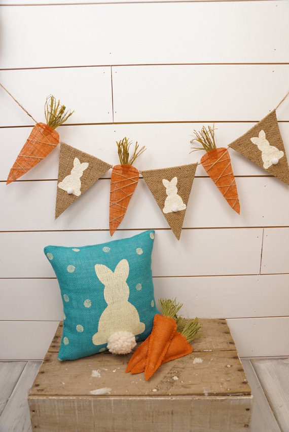 Spring Bunny and Carrot Burlap Pennant Banner – created and sold by thelittlegreeenbean on Etsy