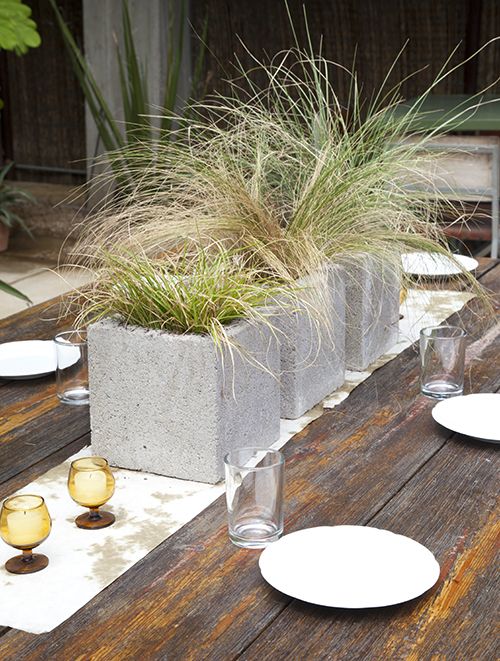 DIY Cinderblock and Grass Centerpiece – shared by Design Sponge