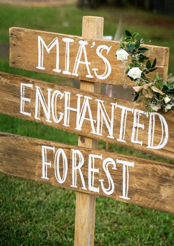 Mia_s Enchanted Forest Wooden Sign – shared by Louise Sanders of Sunshine Parties on Kara_s Party Ideas