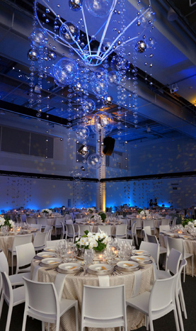 Bubble and Disco Ball Hanging Event Decor Installation – shared on BizBash