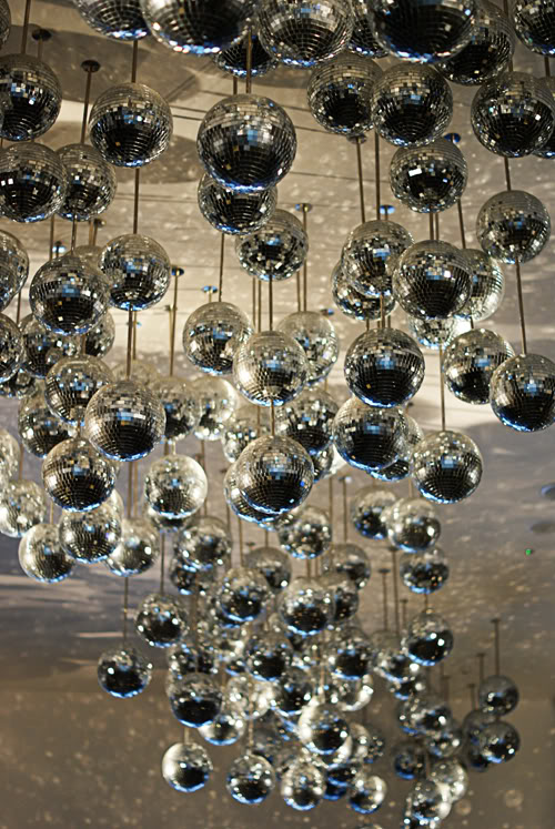 Hanging Disco Ball Installation (would be fantastic as something that hangs over the entrance!) – shared by Lisa Edoff