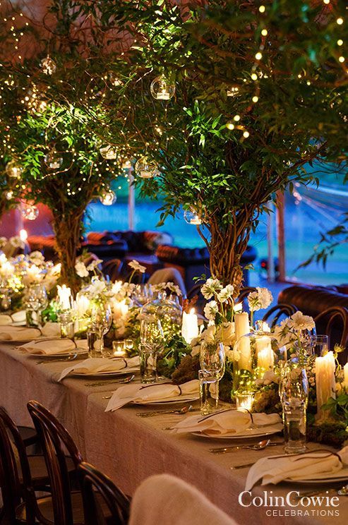 Enchanted Garden Tables Decor and Centerpieces with Lush Greens and Candles