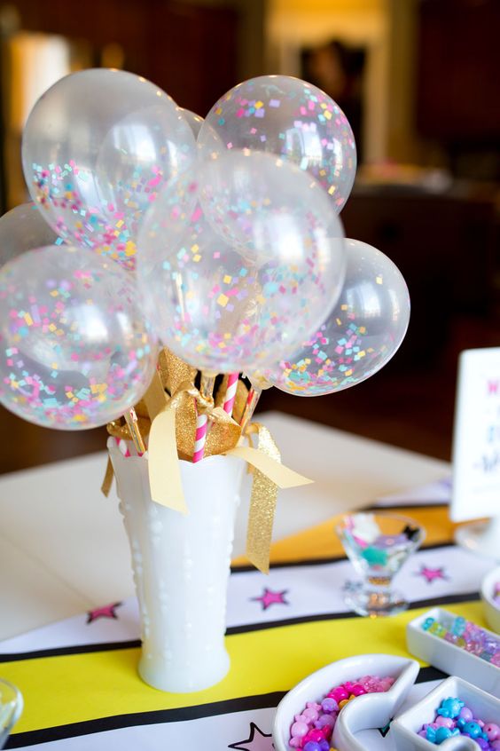 Mini Confetti Balloon Centerpiece – shared by Modern Moments