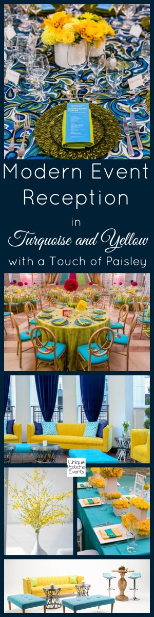 Modern Event Reception in Turquoise and Yellow (with a Touch of Paisley) by Unique Pastiche Events